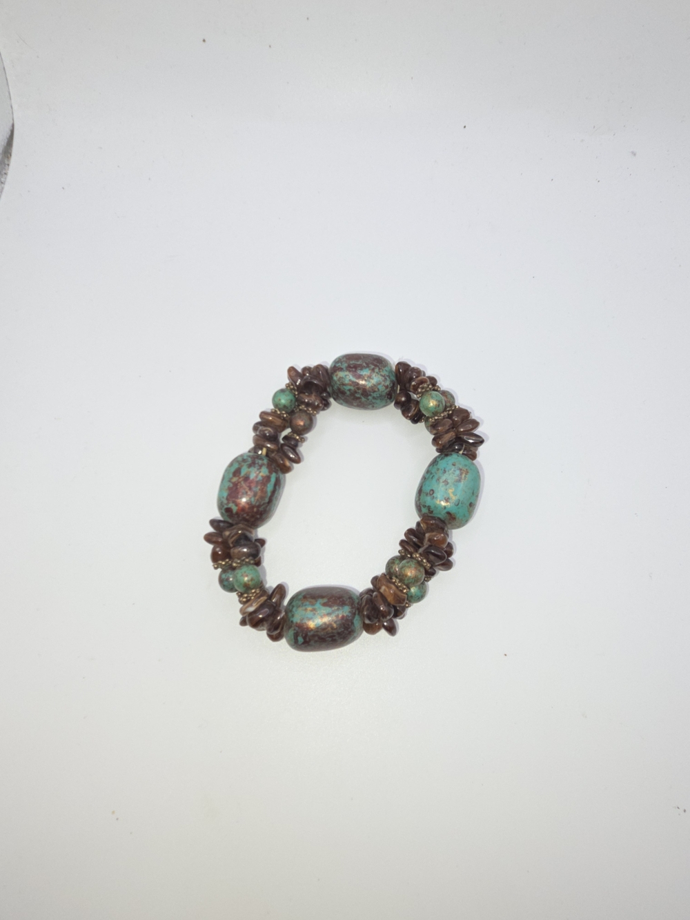 Turquoise and Brown Beaded Stretch Bracelet - Women Jewelry
